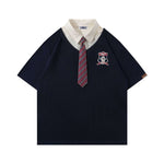 레트로 스티치 폴로 칼라 반소매
