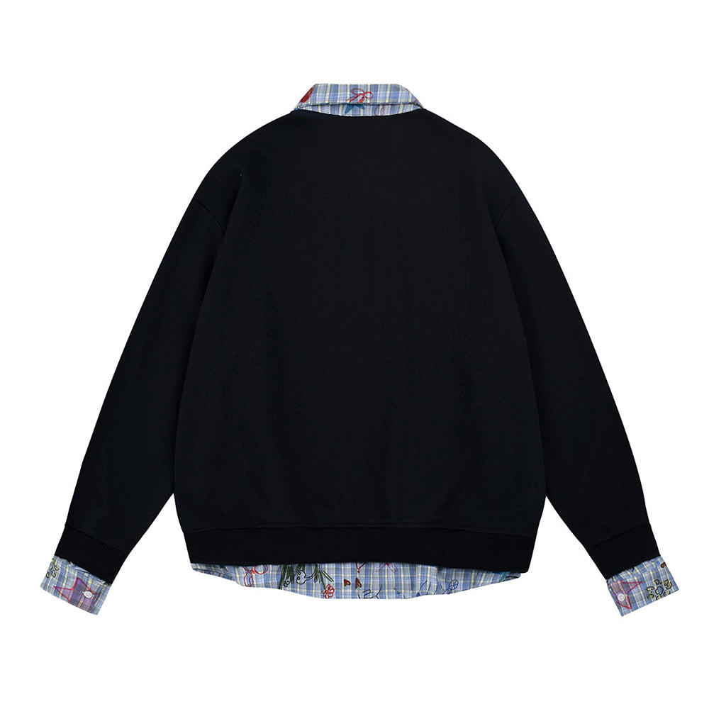 Cute cat embroidery fake two-piece sweatshirt