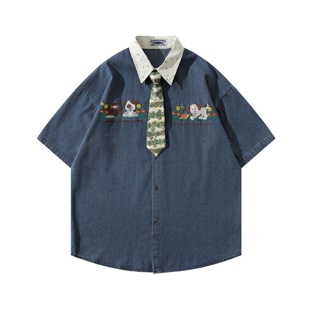 Retro contrast short-sleeved shirt