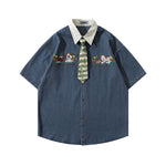 Retro contrast short-sleeved shirt