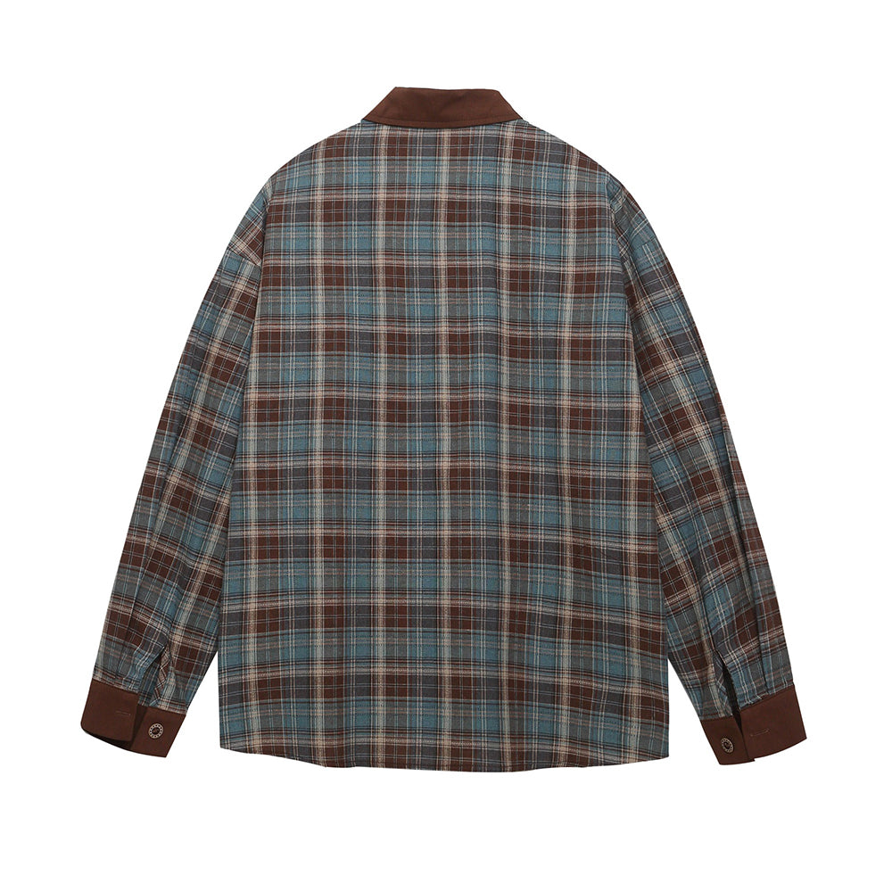Retro contrast plaid long sleeve shirt