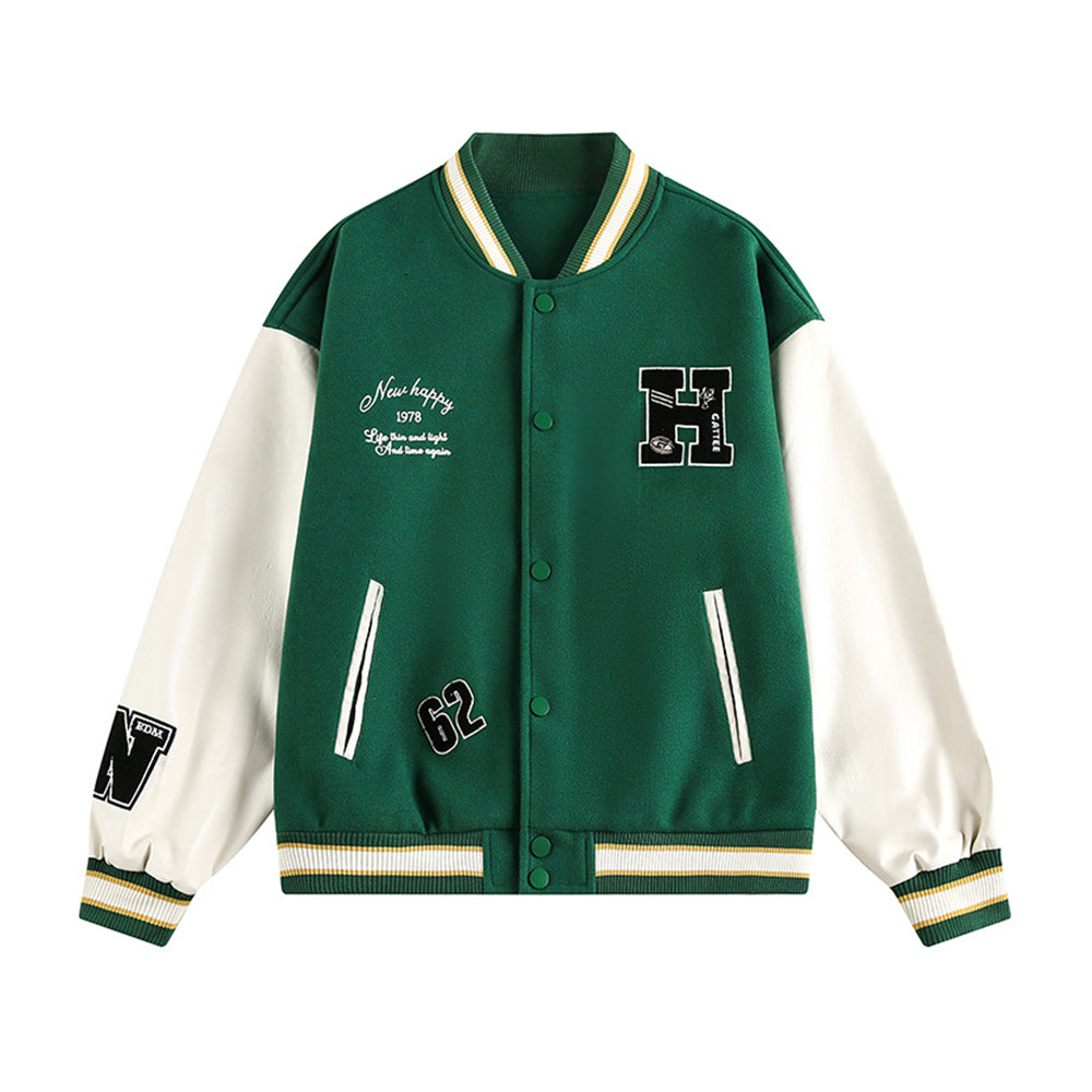 Retro embroidered contrast color baseball jacket
