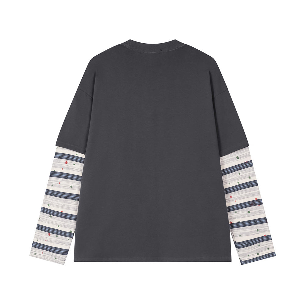 Cartoon print fake two-piece long sleeves