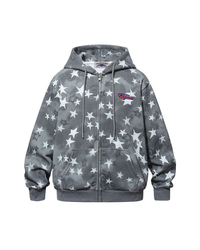 Star-patterned hooded casual jacket