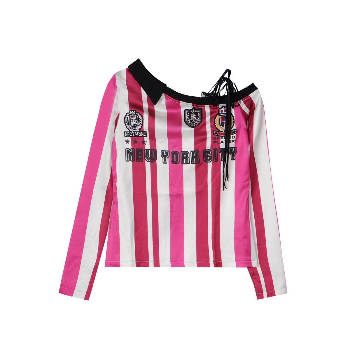 復古豎條紋露肩長袖(女款)