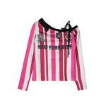 復古豎條紋露肩長袖(女款)