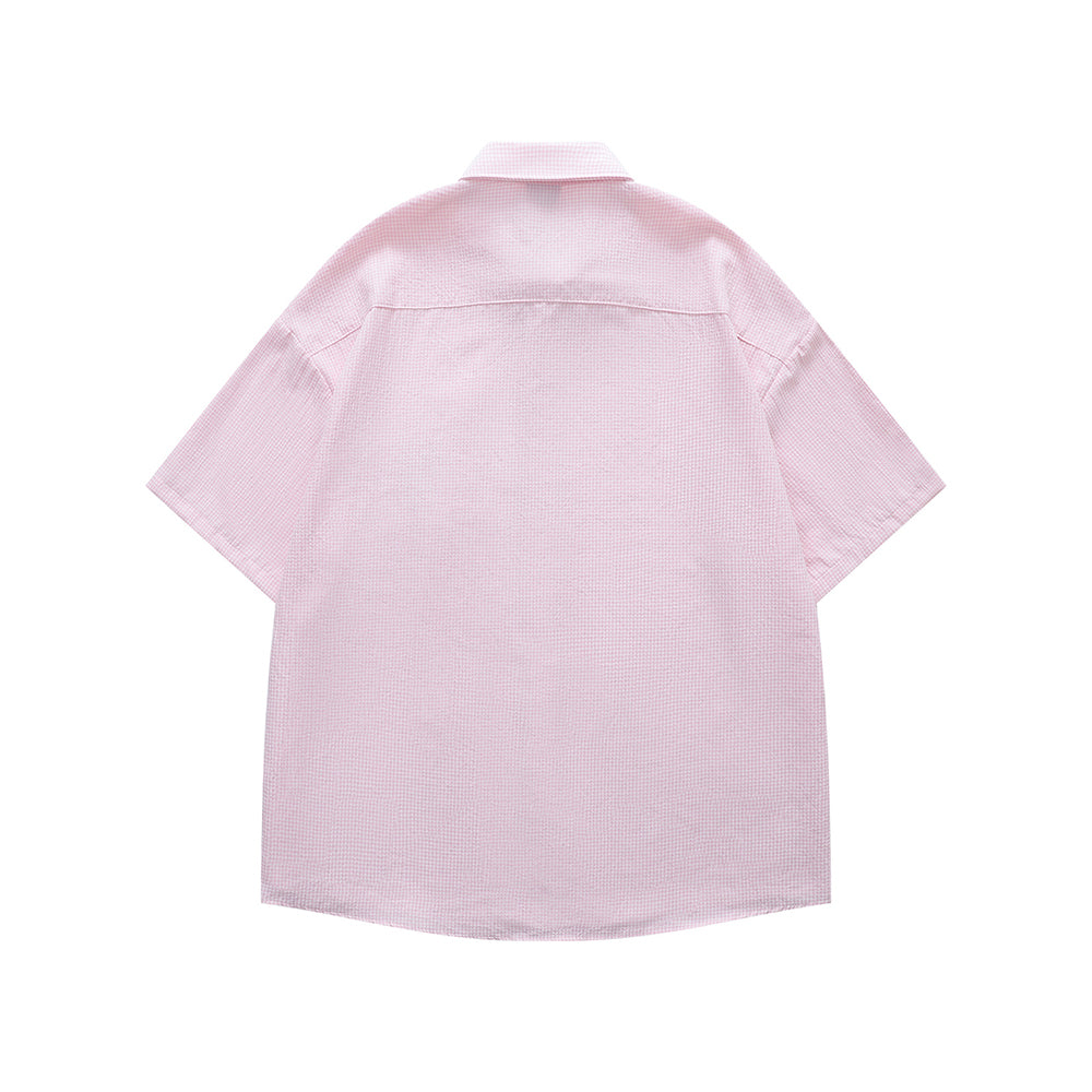 Embroidered plaid short-sleeved shirt