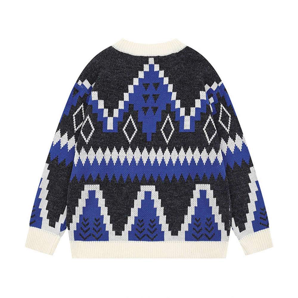 Loose diamond-patterned thickened sweater