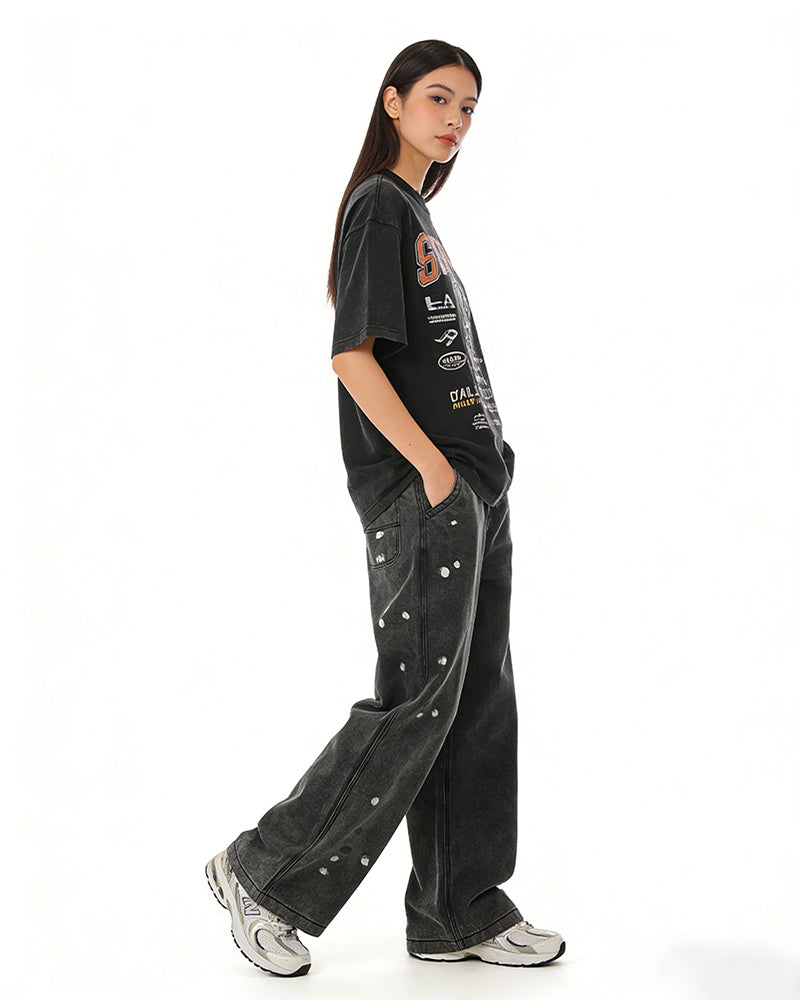 Dip-dye Ink Splatter Wide-leg Trousers