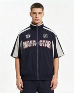 American retro patchwork sports short-sleeved jacket
