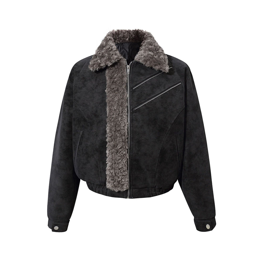 Retro-style short coat with fur collar