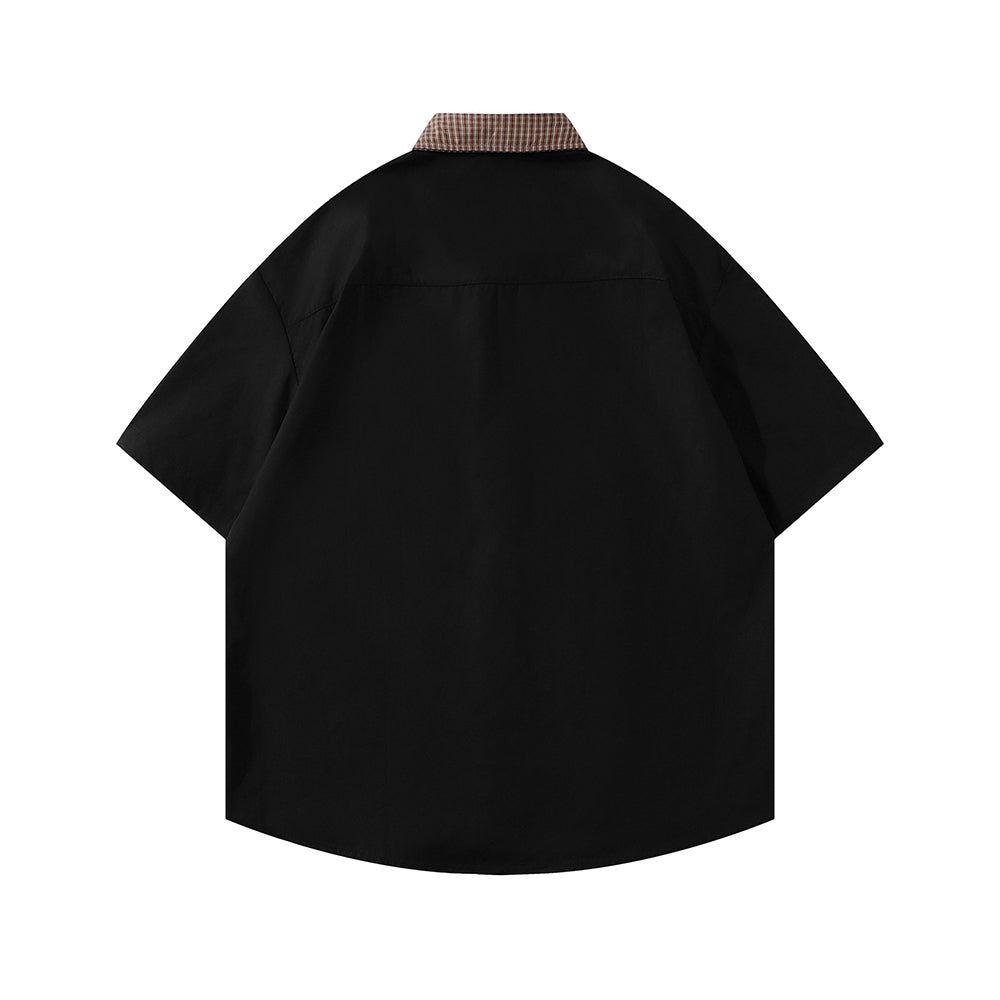 Retro patchwork short-sleeved shirt