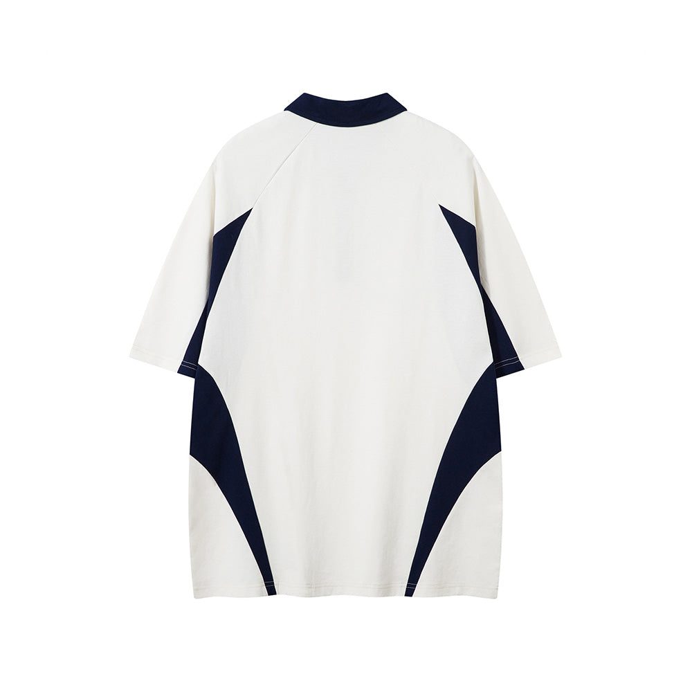 Contrast color lapel short sleeves