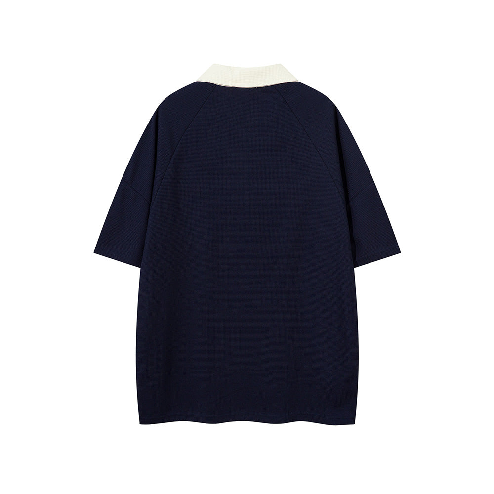 Contrast color lapel short sleeves