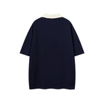 Contrast color lapel short sleeves