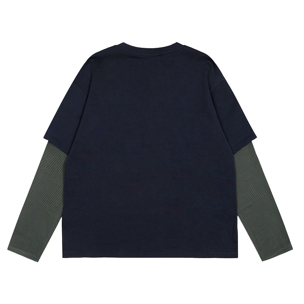 Striped patchwork fake two-piece long sleeves