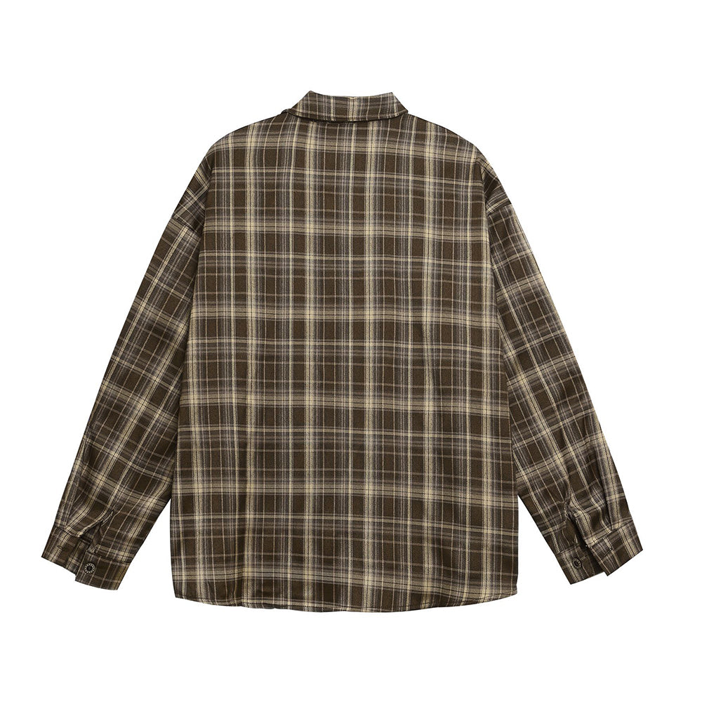 Embroidered plaid long-sleeved shirt