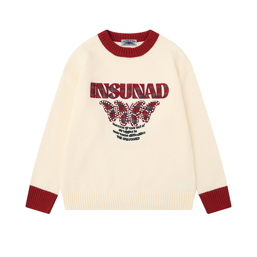 Contrast Butterfly Pullover Sweater