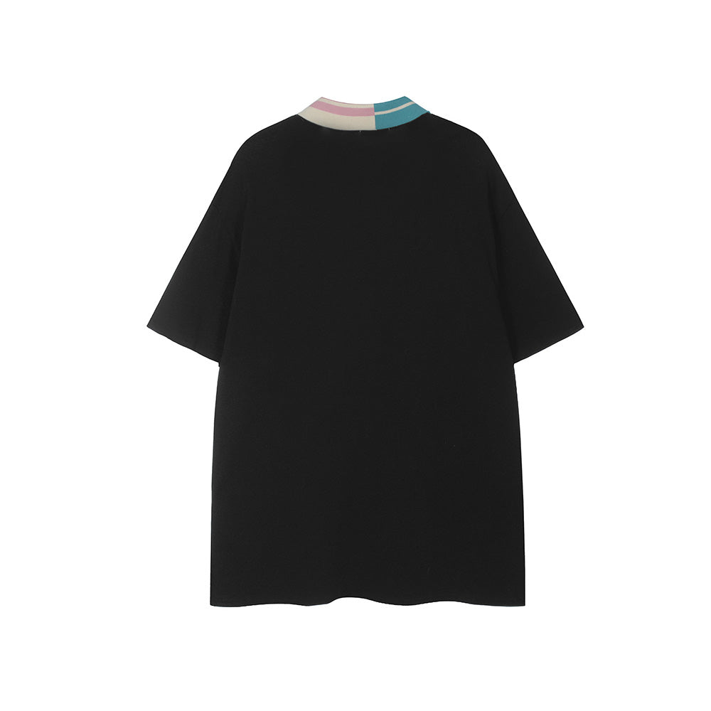 Colorblock lapel short sleeves