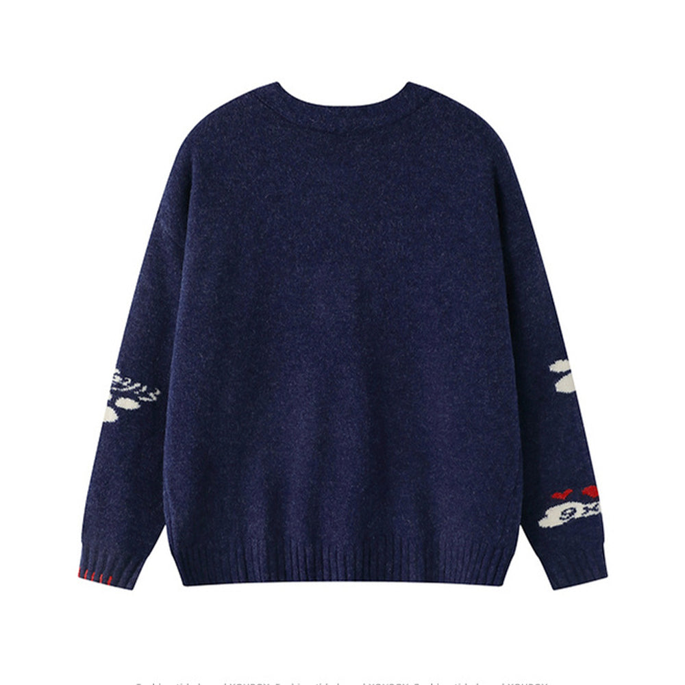 V넥 자카드 스웨터