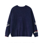 V넥 자카드 스웨터