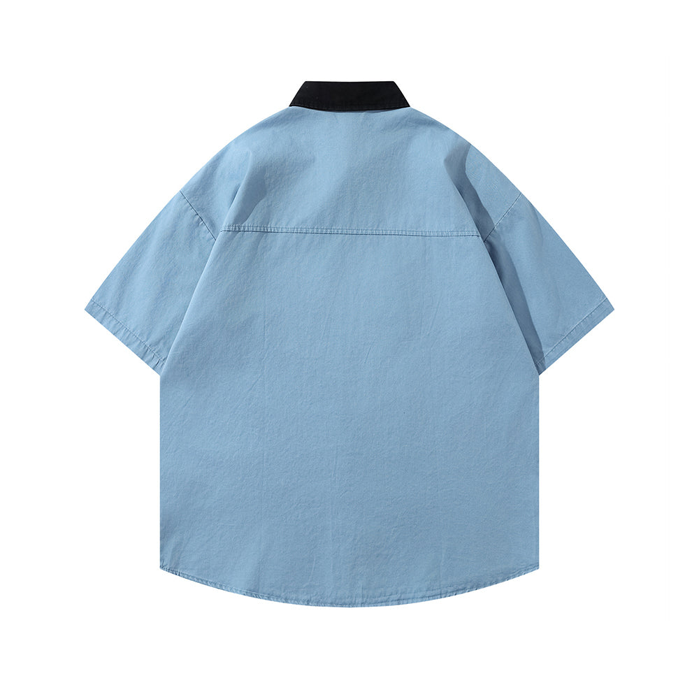 Retro patchwork short-sleeved shirt