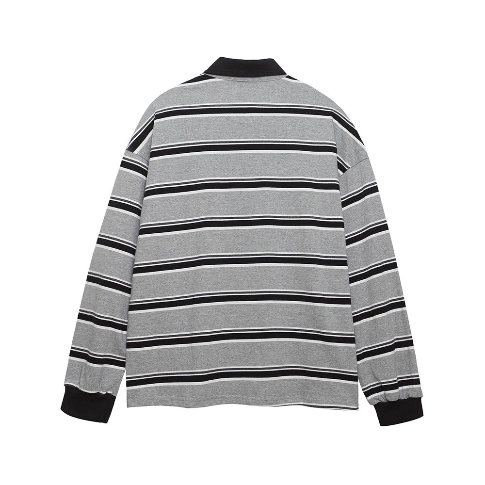 Contrast stripe embroidered polo long sleeves