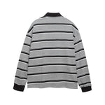Contrast stripe embroidered polo long sleeves
