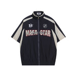 American retro patchwork sports short-sleeved jacket