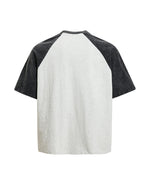 Retro color-blocked raglan sleeve short sleeve