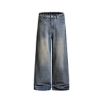 Distressed straight jeans