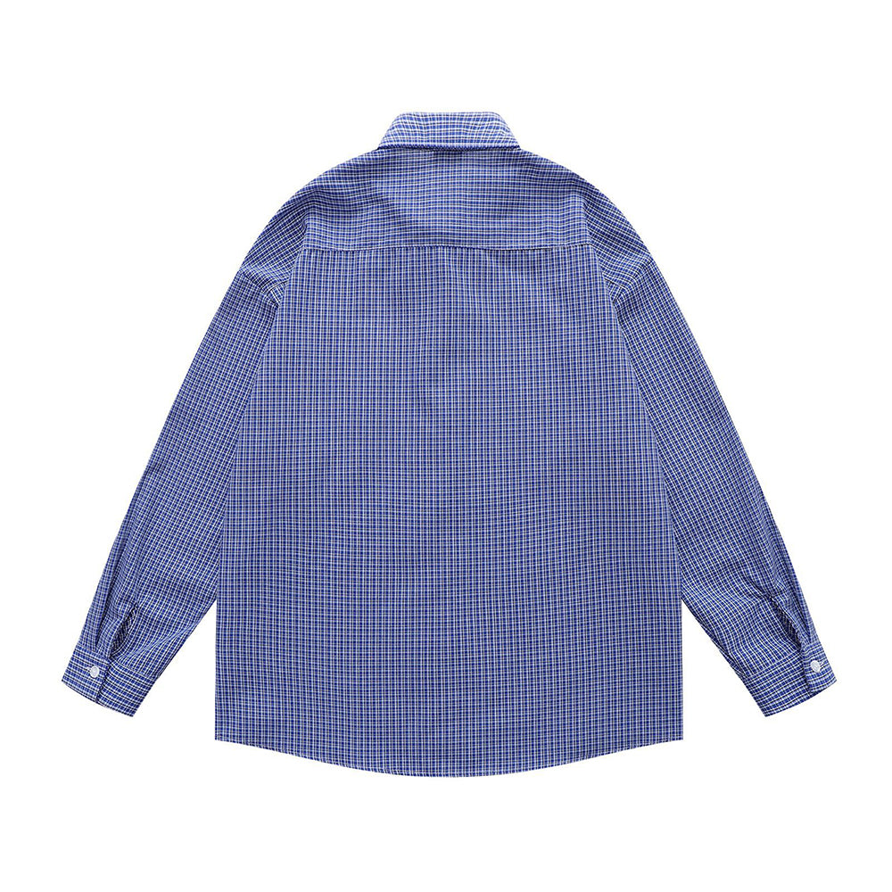 Embroidered plaid long-sleeved shirt