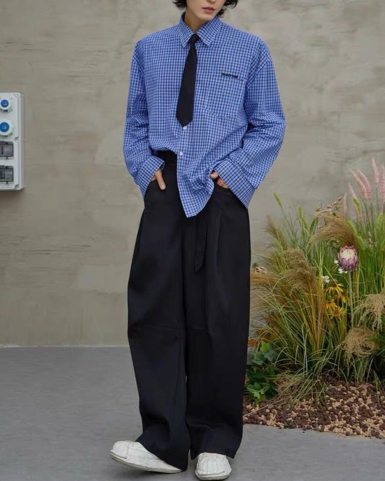 Embroidered plaid long-sleeved shirt