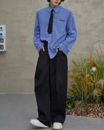 Embroidered plaid long-sleeved shirt