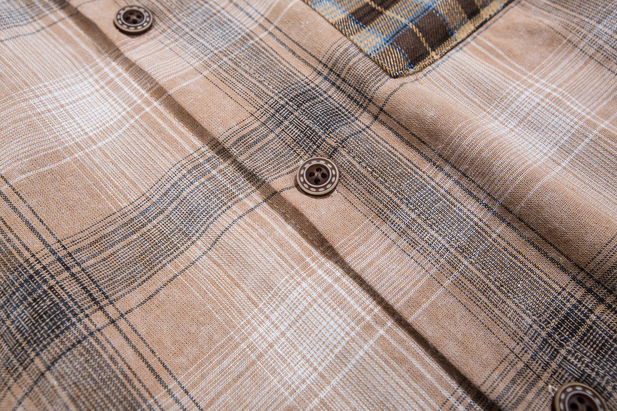 Retro colorblock plaid short-sleeved shirt