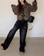 Vintage leopard print cotton hooded jacket