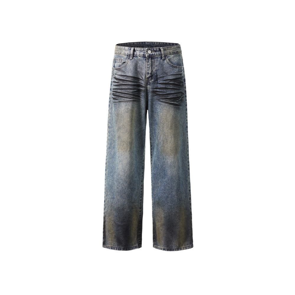 Distressed straight jeans