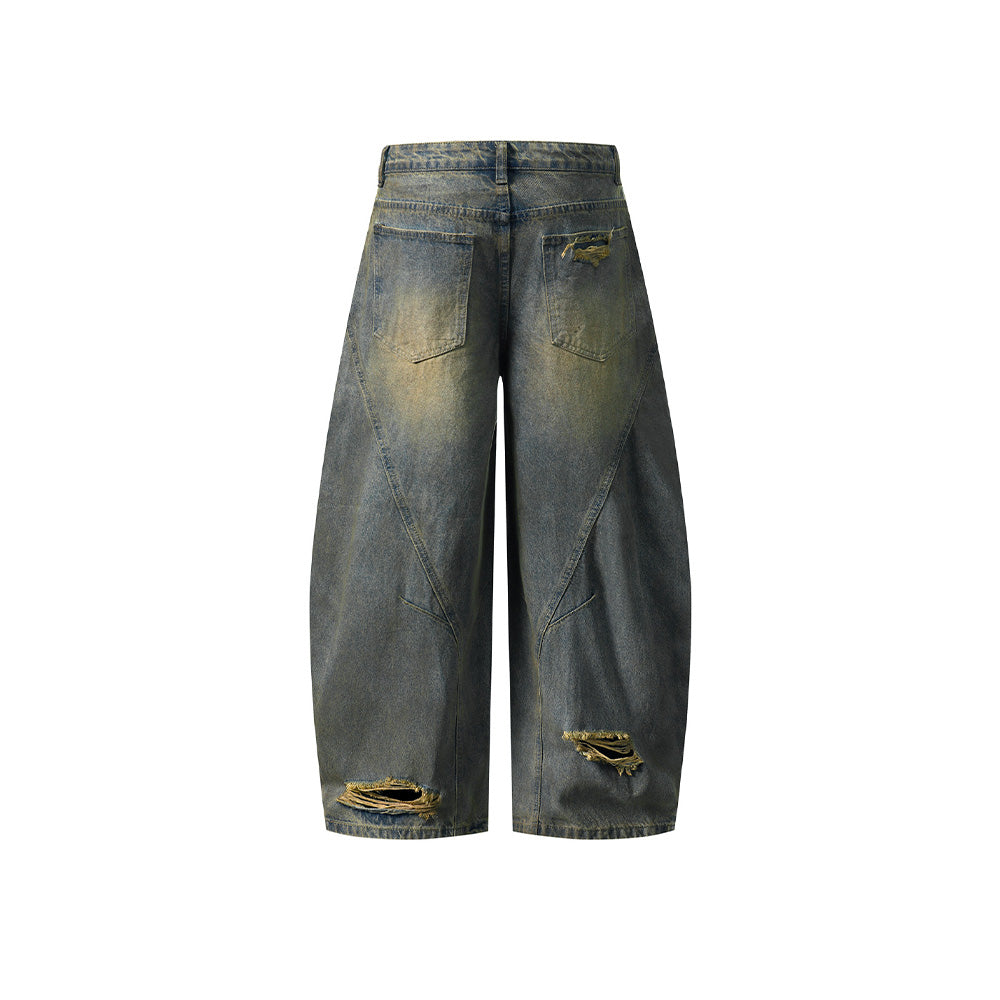 水洗做舊破洞牛仔褲