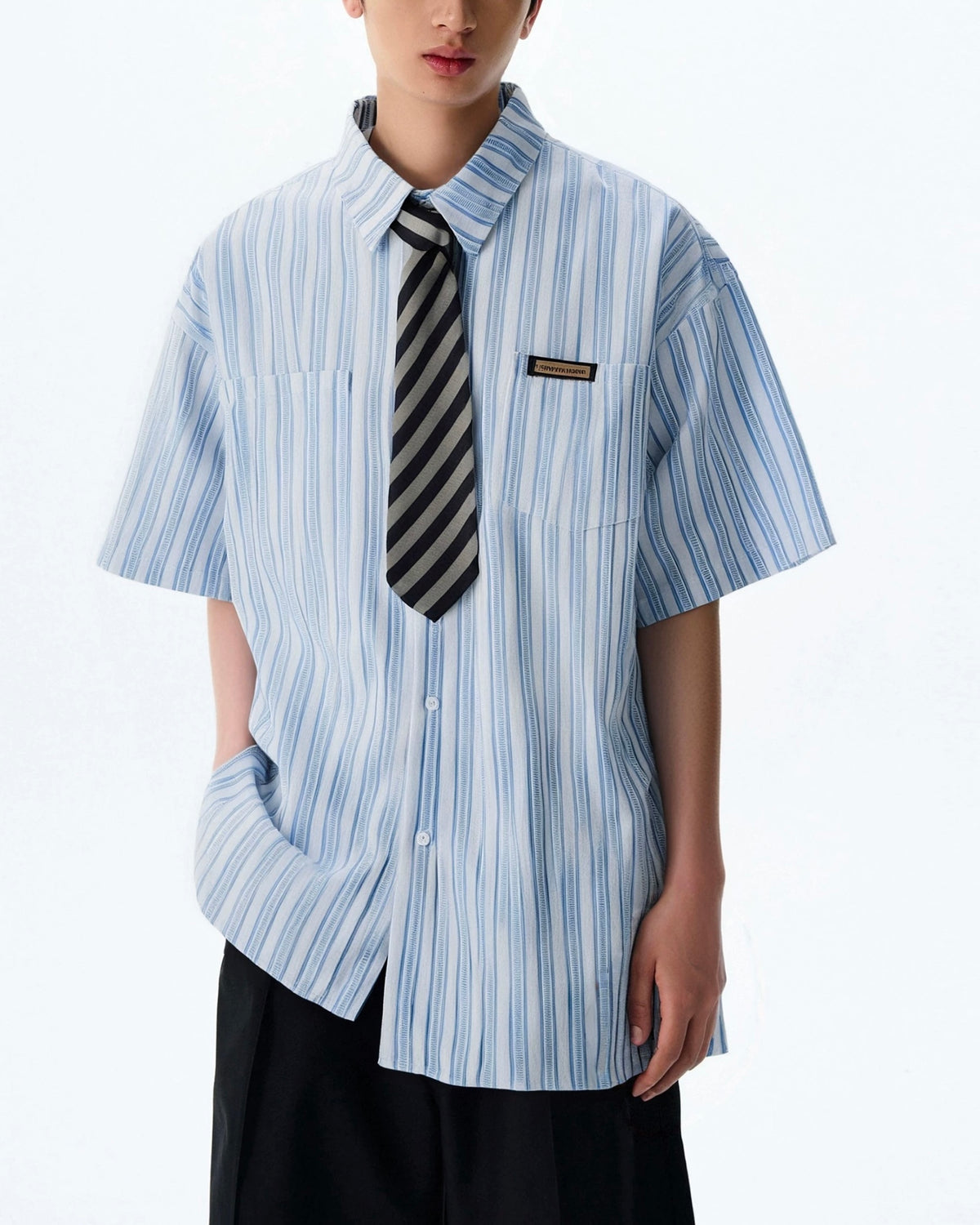 Striped short-sleeved shirt