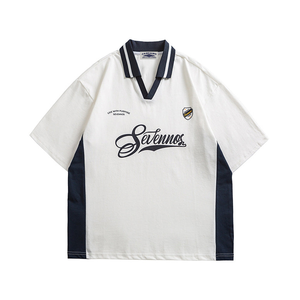 Contrast color stitching polo short sleeves