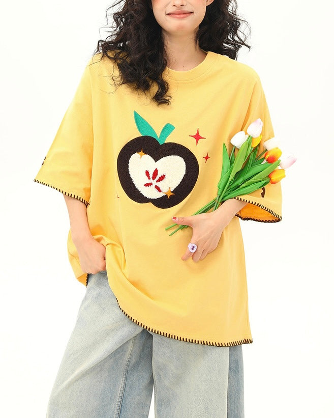 사과 자수 반팔