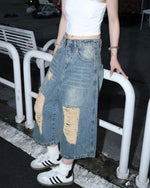 Vintage distressed denim cropped shorts