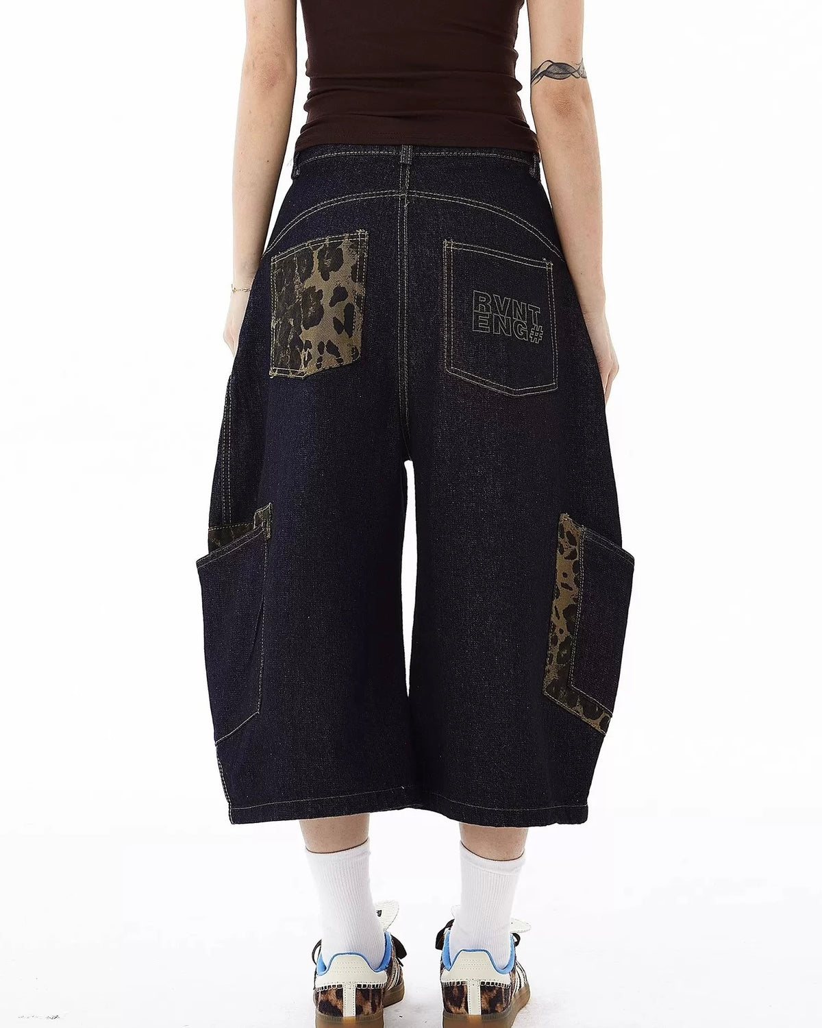 Panelled cargo cropped jeans