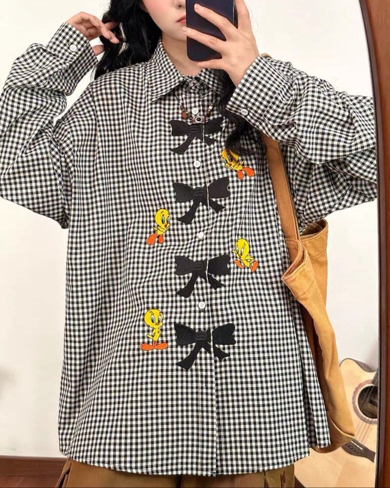 復古蝴蝶結長袖襯衫