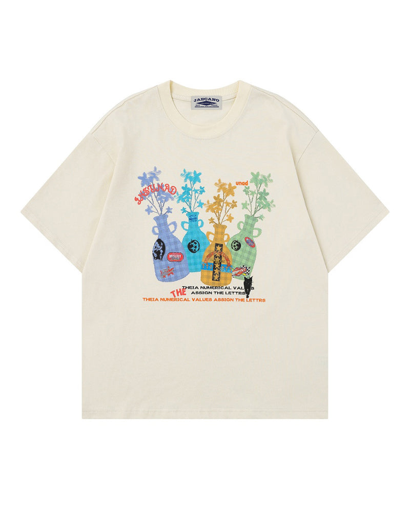 Creative vase print short-sleeved shirt