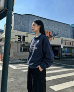 레트로 스타일의 칼라가 있는 인조 가죽 투피스 스웨트셔츠