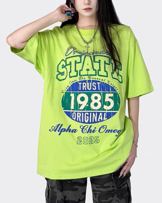 레트로 레터 프린트 반소매