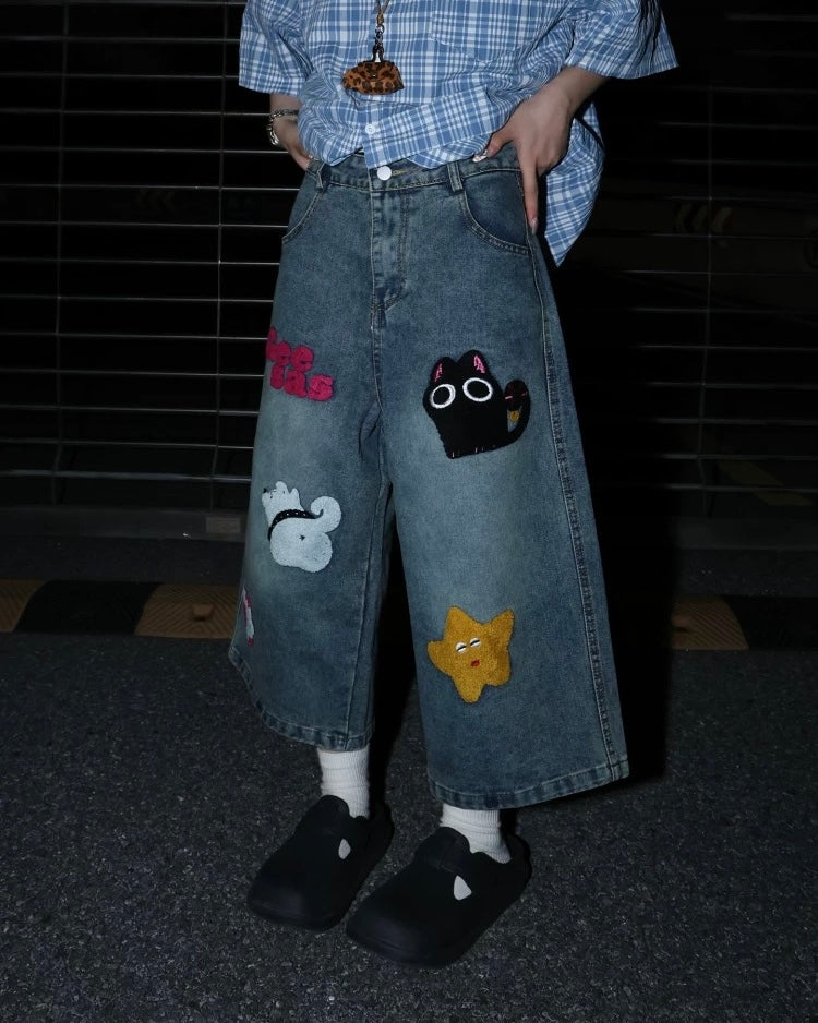 趣味刺綉牛仔褲