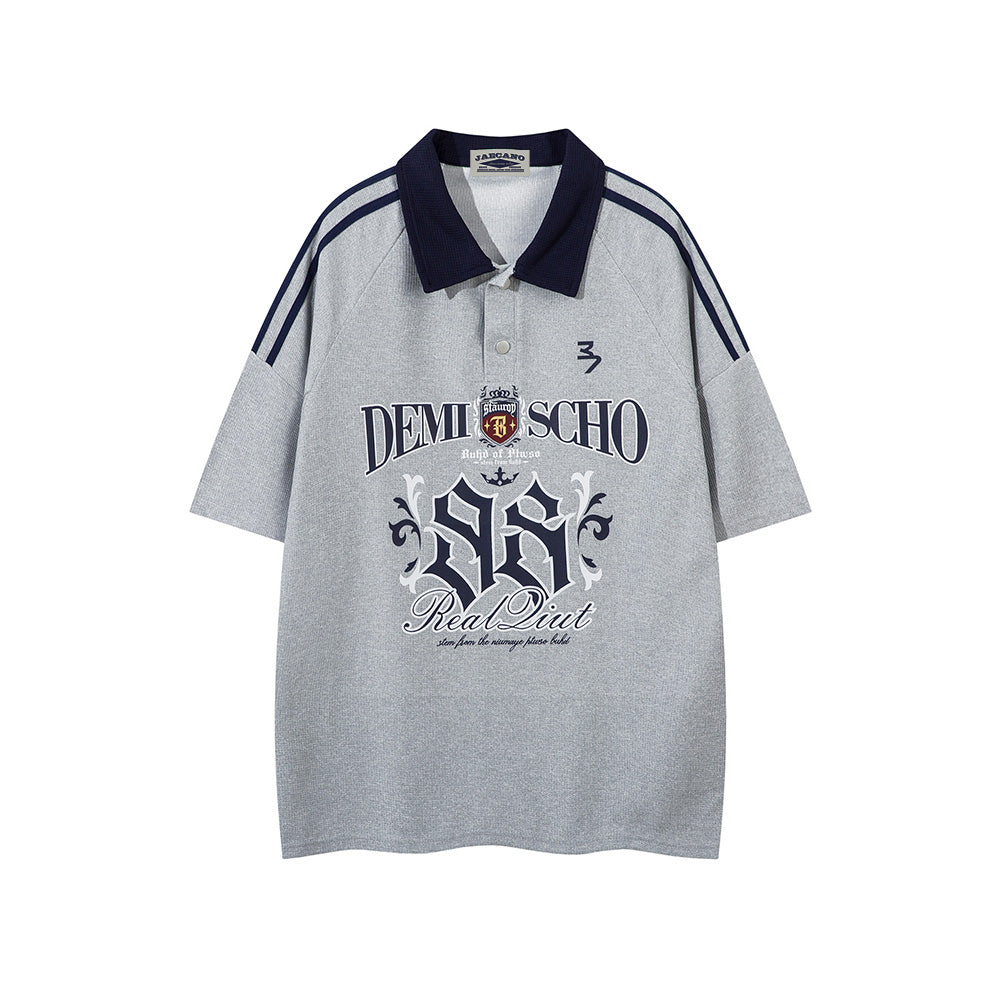 Contrast color lapel short sleeves