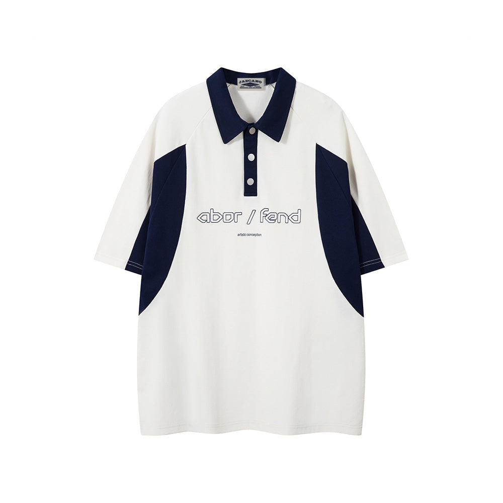 Contrast color lapel short sleeves